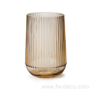 Hurricane Big Ribbed Glass Vase With amber color